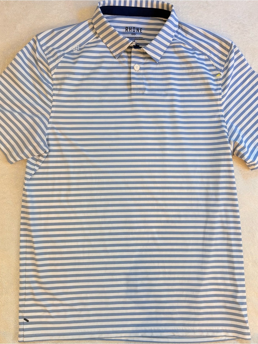 RHONE Light Blue & White Striped Performance Golf Polo Sz S